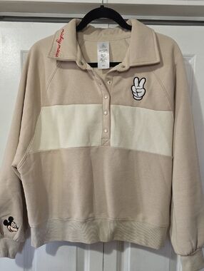 Disney Beige and Cream Snap-Placket Pullover Sweatshirt